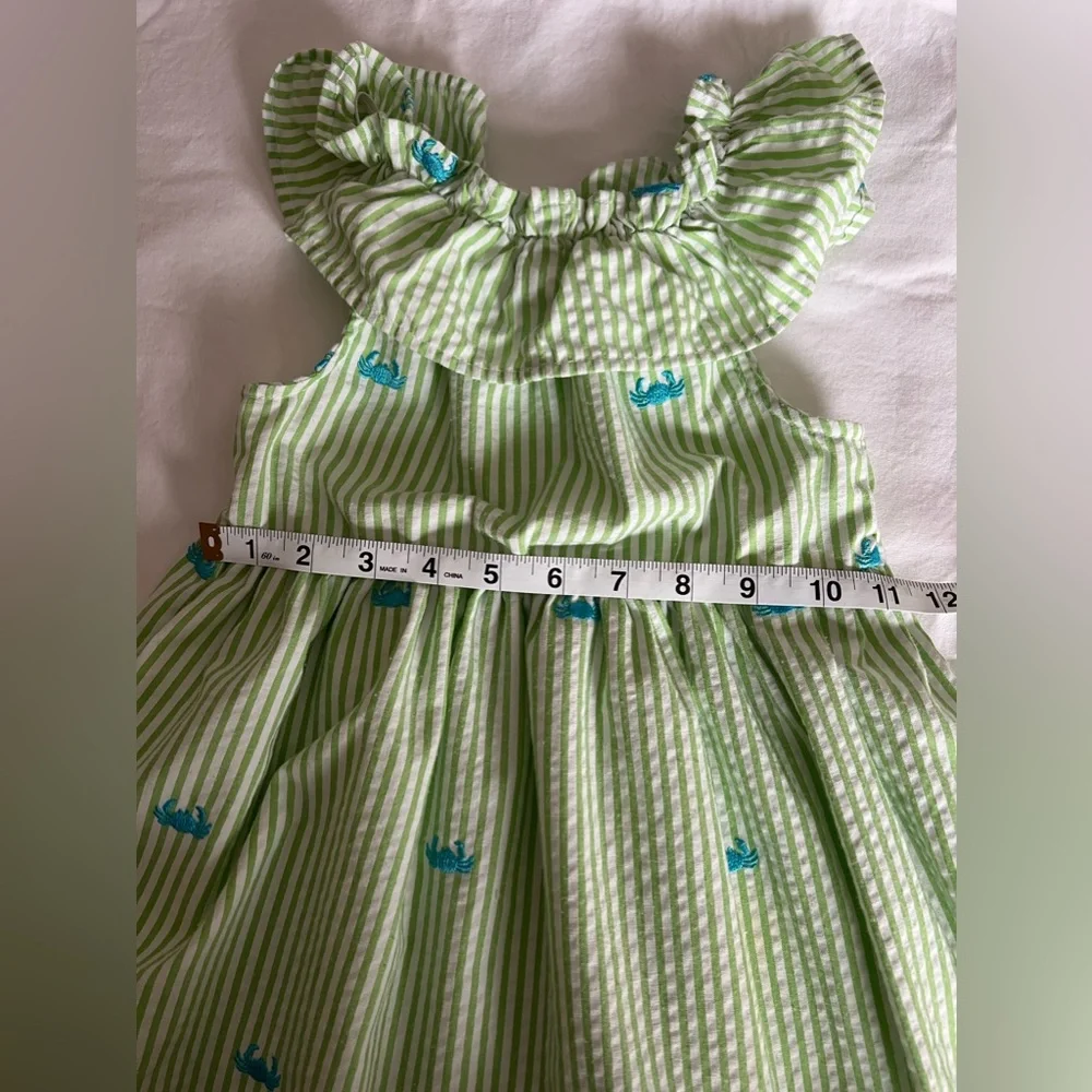 Little girls green and white sleeveless dress - Picture 2 of 8